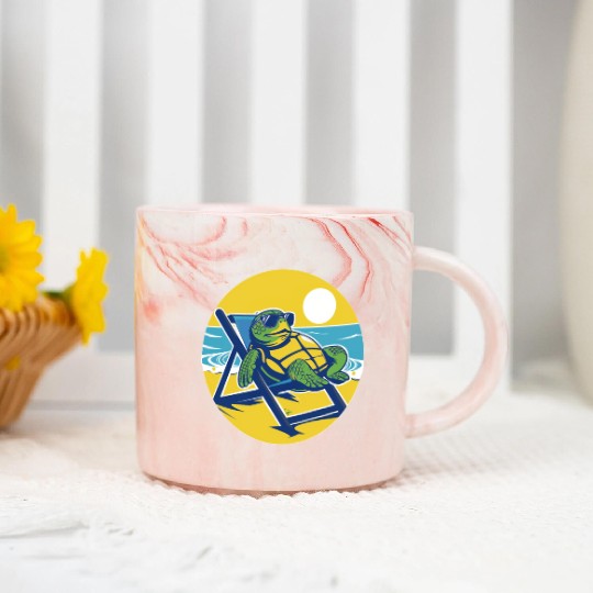 Sea Turtle Chillin on the Beach Marble Mugs