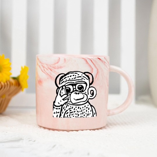 Anime-Style Monkey with Smartphone Marble Mugs