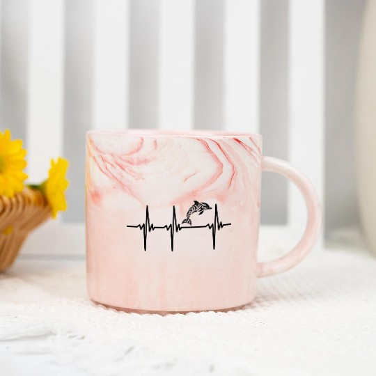 Heartbeat For Dolphins In T Tattoo Style Marble Mugs