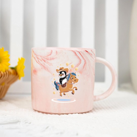 Adorable Penguin Cowboy Riding a Magical Pony Marble Mugs