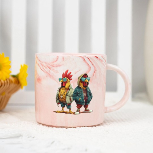 Streetwear-clad chickens with style Marble Mugs