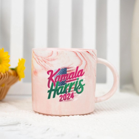 Kamala Harris 2024 Bold Cursive Marble Mugs