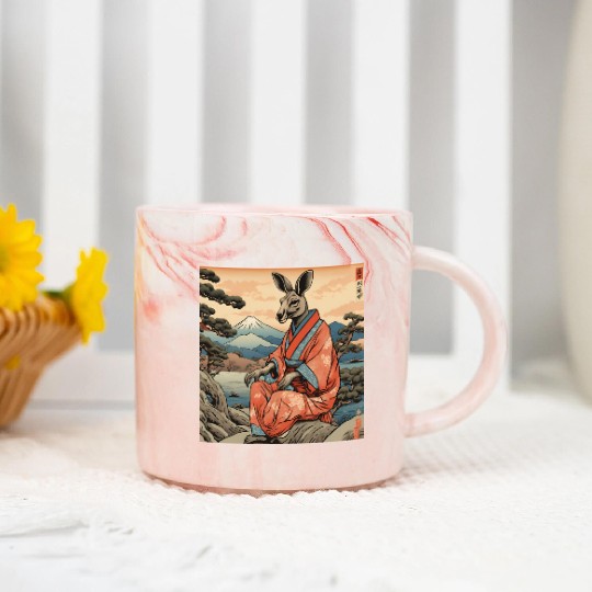Retro Kangaroo Prank Design Marble Mugs