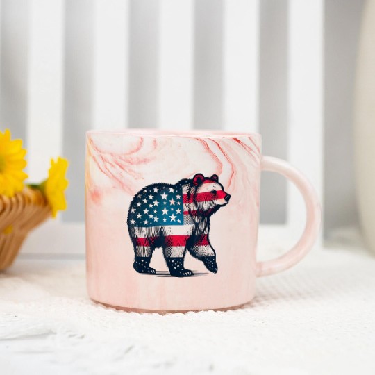4th Of July Bear Patriotic American Flag Grandpa Marble Mugs