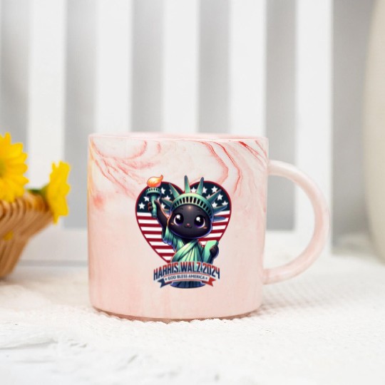 Cute Cat as Statue of Liberty with Harris Walz Marble Mugs