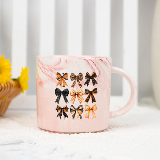 Coquette Halloween Bow Girly Spooky Season Hallowe Marble Mugs