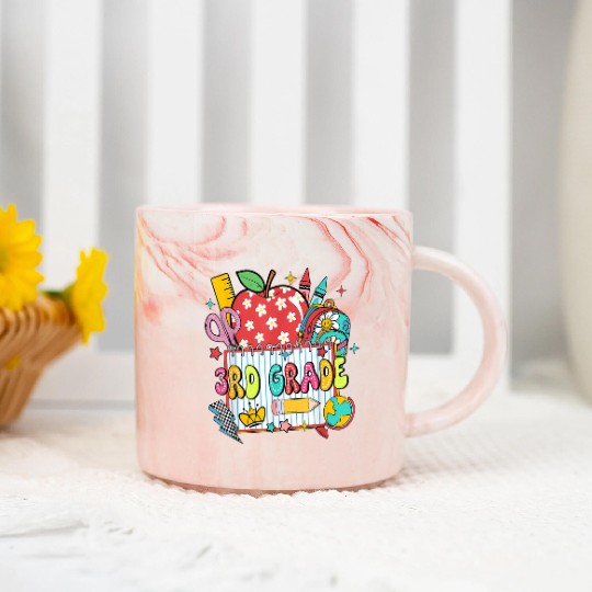 Retro Dalmatian Third Grade Back to School Apple P Marble Mugs