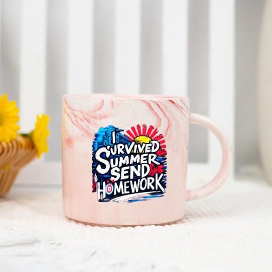 I survived summer send homework, back to school Marble Mugs