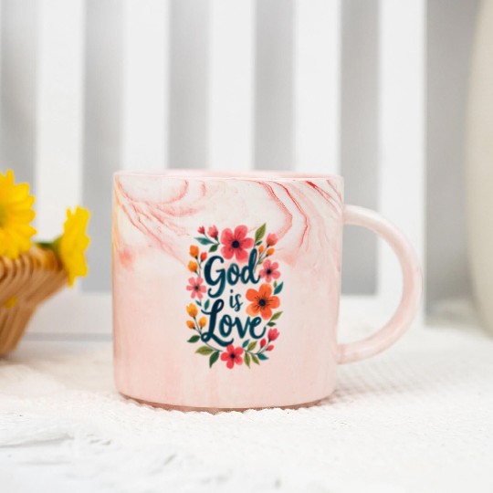 God Is Love Christian Quote Flower Floral Theme Marble Mugs