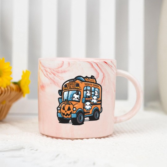 Ghost Halloween School Bus Marble Mugs