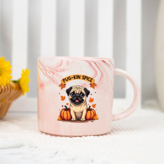 PUG-KIN SPICE CUTE PUG HALLOWEEN FALL Marble Mugs