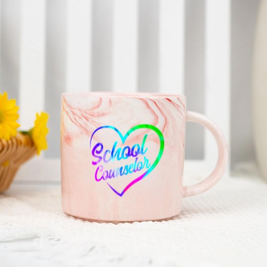 School Counselor Heart Watercolor Marble Mugs