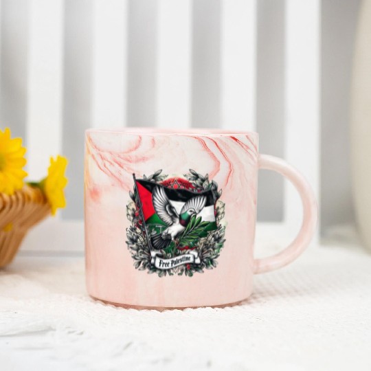 Pigeon holding olive's leaf free Palestine Flag Marble Mugs