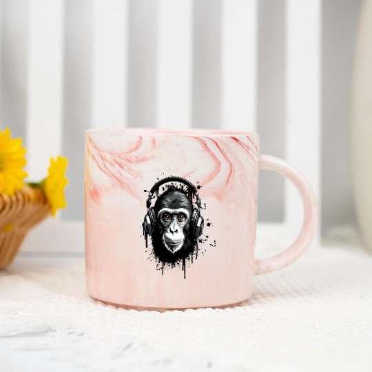 Monkey with Headphones Music Lover Funny Design Marble Mugs