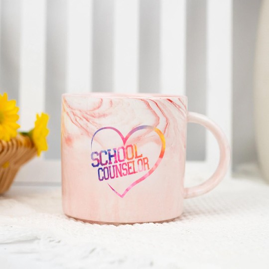 School Counselor Heart Watercolor Marble Mugs