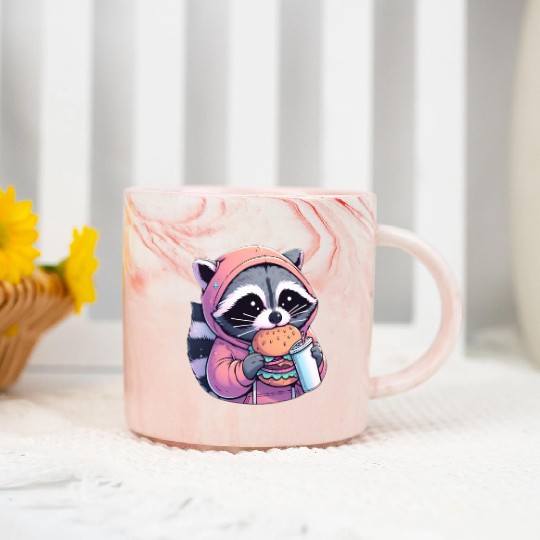 Trash Panda - Raccoon eating fast food Marble Mugs