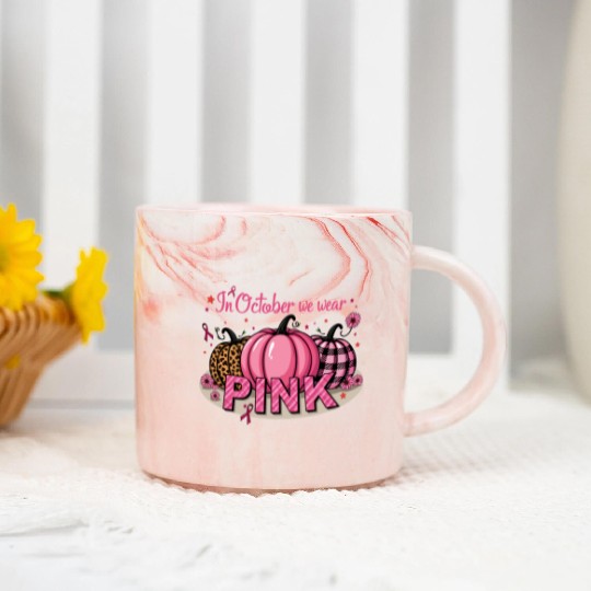 Pumpkins In October We Wear Pink Breast Cancer Marble Mugs