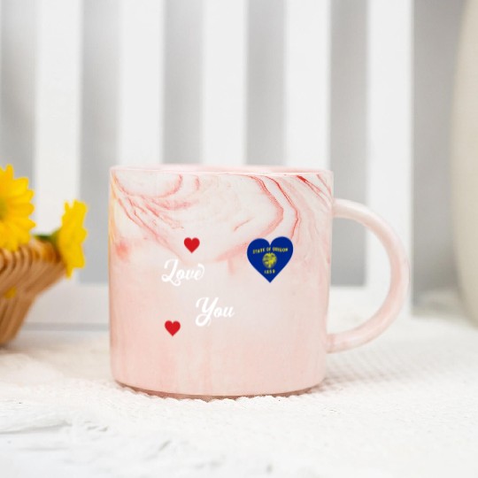 I Love Oregon USA With Oregon Flag In a Heart Prem Marble Mugs