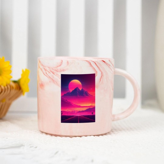 Neon Horizon: A Synthwave Journey Marble Mugs