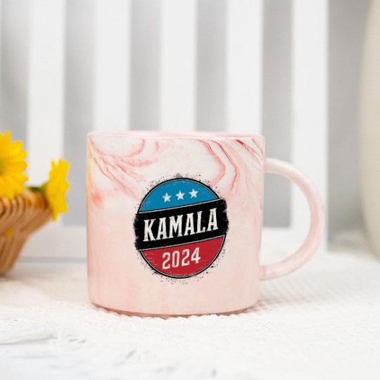 Kamala Harris 2024 Retro Button Election Marble Mugs