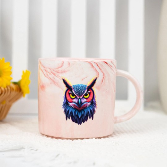 The Owl s look in neon art Marble Mugs