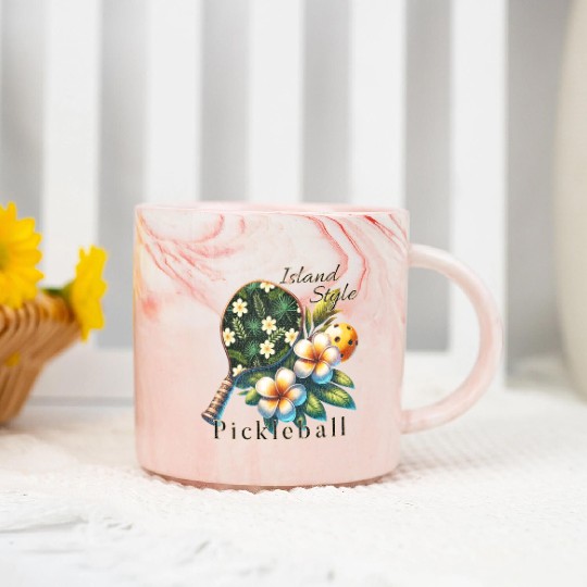 Plumeria Flower Pickleball Marble Mugs