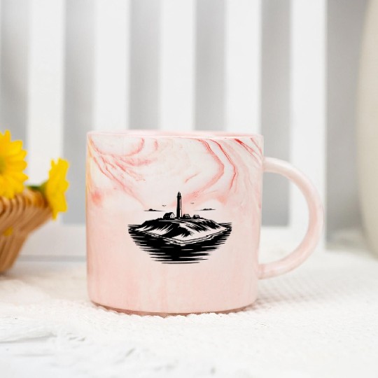 Lonely Island With Lighthouse On The Coast Marble Mugs