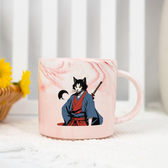 Samurai Cat Marble Mugs