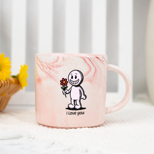 Stick Figure with Flower I LOVE YOU Marble Mugs