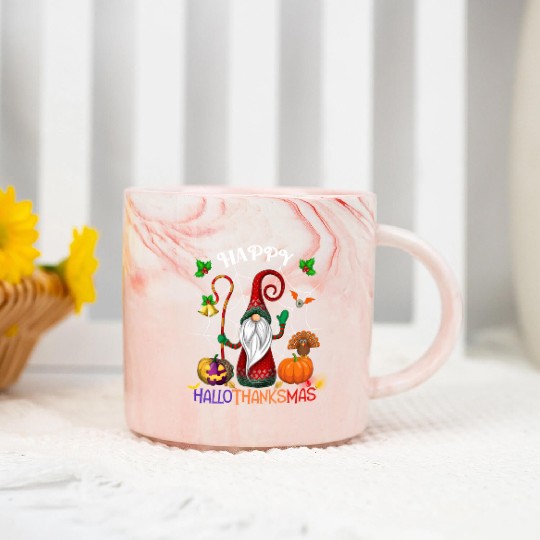 Happy HalloThanksMas Gnome Marble Mugs