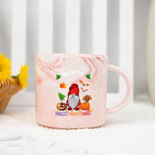 Happy HalloThanksMas Gnome Marble Mugs