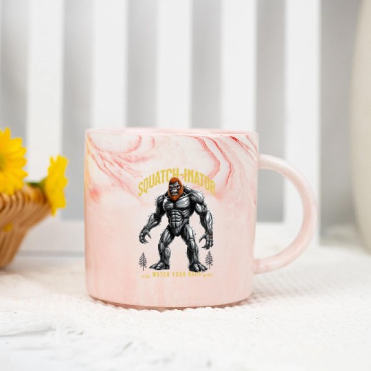 Retro Bigfoot Design, Sasquatch Robot Graphic Marble Mugs