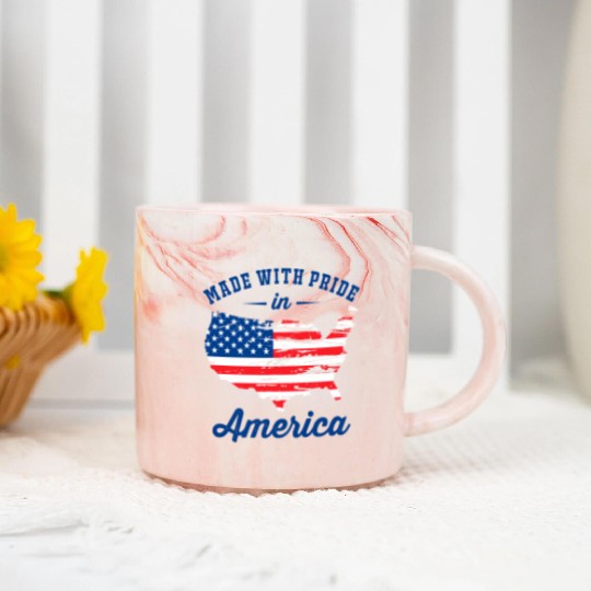 Made With Pride in America Patriotic USA Map with Marble Mugs