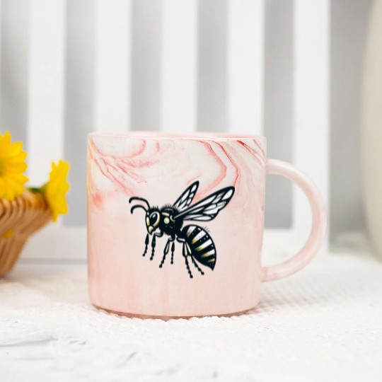 Two Color Wasp Insect Art 3 Marble Mugs