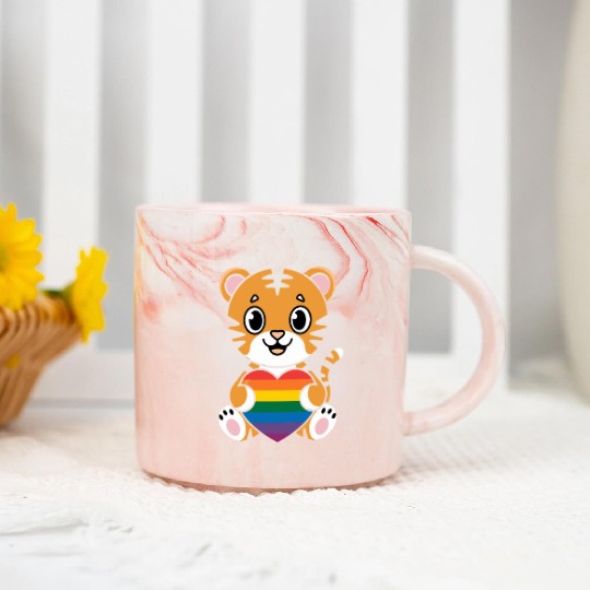 LGTBQ Tiger Holding Rainbow Heart Marble Mugs