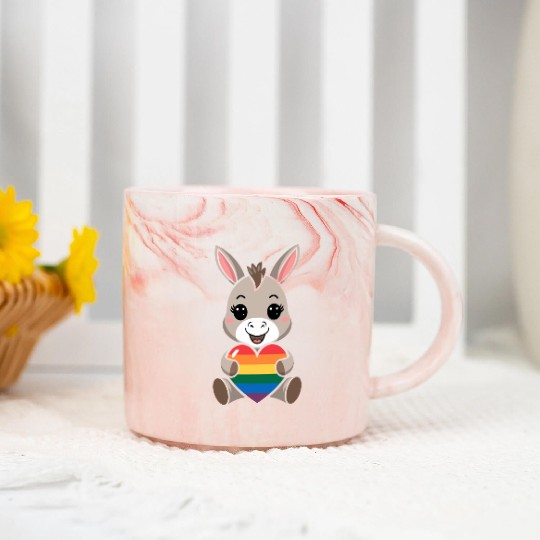 LGTBQ Cute Donkey with Rainbow Heart Marble Mugs