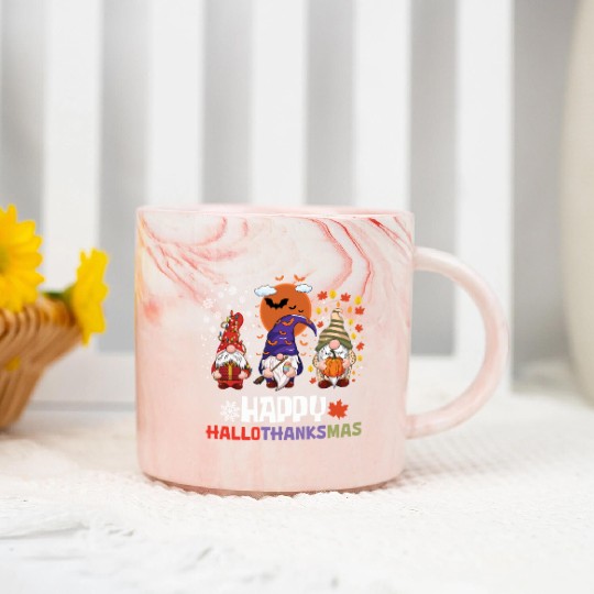 Happy Hallothanksmas Halloween Thanksgiving Marble Mugs