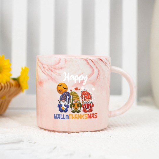 Happy Hallothanksmas Halloween Thanksgiving Gnome Marble Mugs