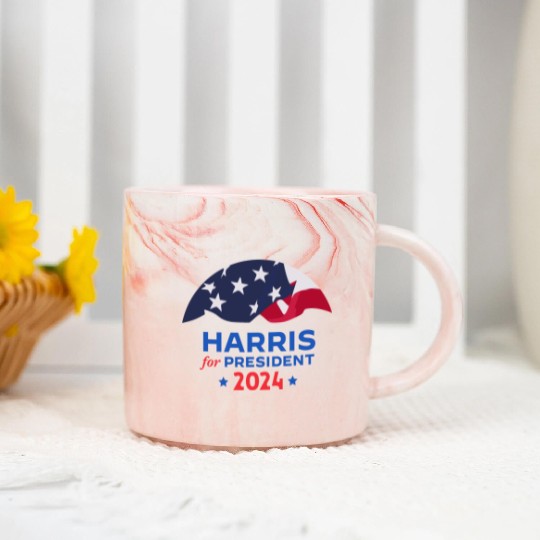 Kamala Harris For President 2024 American Flag Marble Mugs