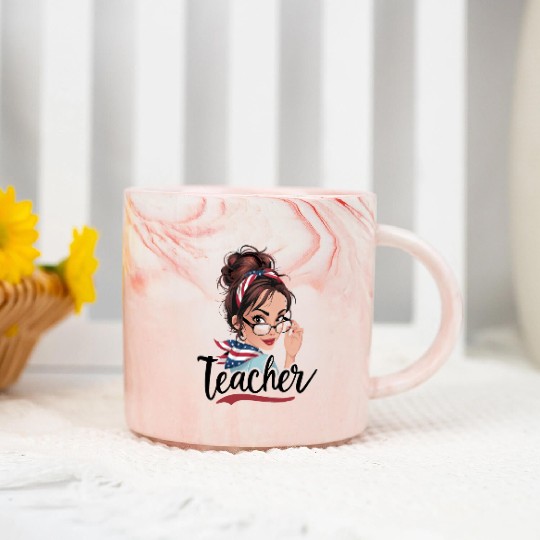 Teacher Life Messy Bun Back to School Leopard Marble Mugs