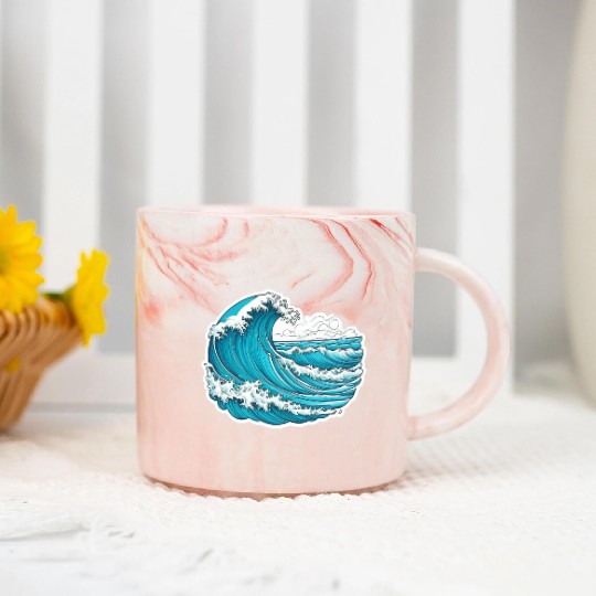 Serene Blue Ocean Waves Marble Mugs