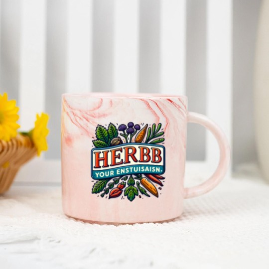 Herb Your Enthusiasm: A fun, punny herbs design. Marble Mugs