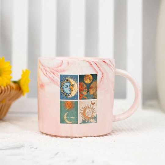 Moon and Sun Tarot Card Designed Look Marble Mugs