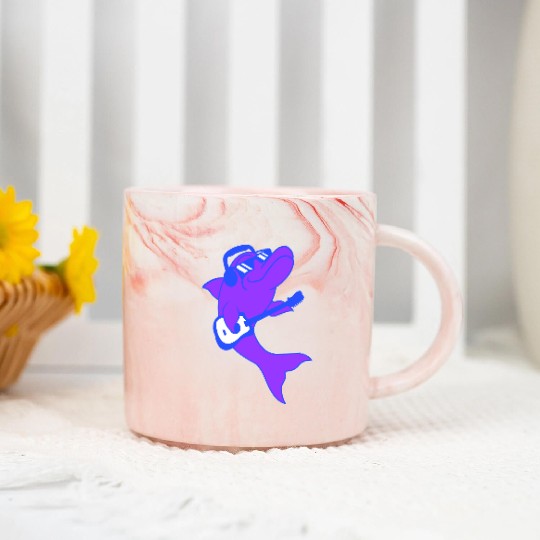Cool Dolphin Playing Guitar Headphone Sunglasses Marble Mugs