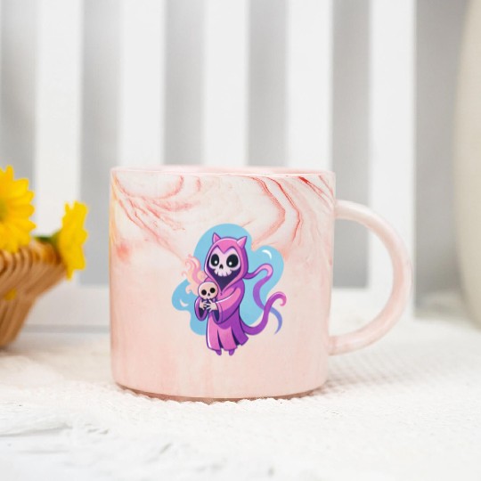 skeletal figure, violet pink robe, lavender puppy Marble Mugs