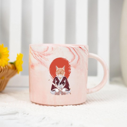 Neko Battousai Samurai Cat Classic Marble Mugs