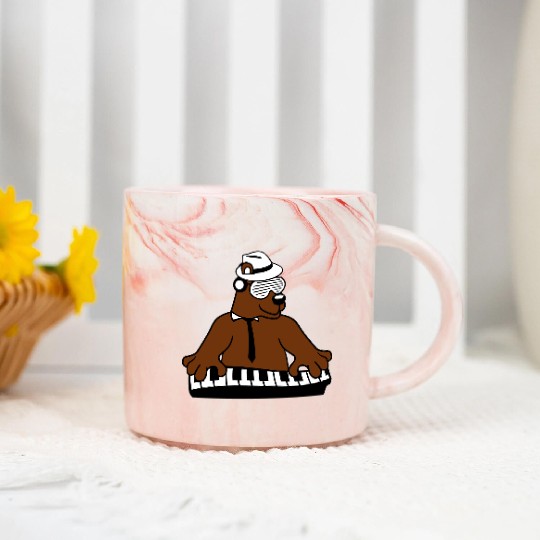 Grizzly Brown Bear Playing Keyboard Piano Music Marble Mugs