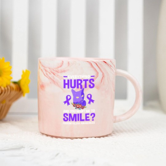 Everything Hurts Cat Purple Ribbon Fibro Awareness Marble Mugs