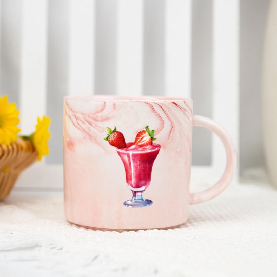 Watercolor Strawberry Cocktail Drink Marble Mugs