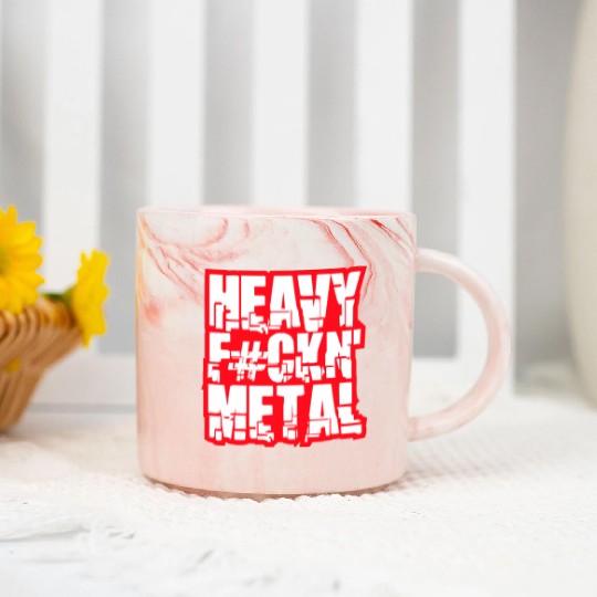 Heavy F#ckin' Metal Hard Rock Fun Music Text Quote Marble Mugs